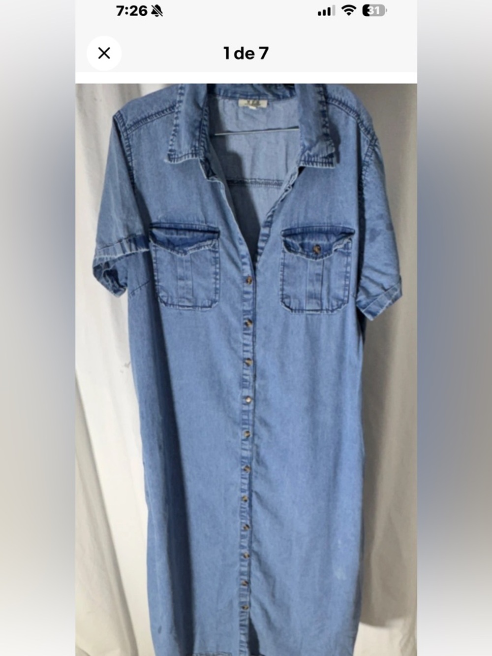 Classic Light Blue Denim Midi Shirt Dress with Front Buttons